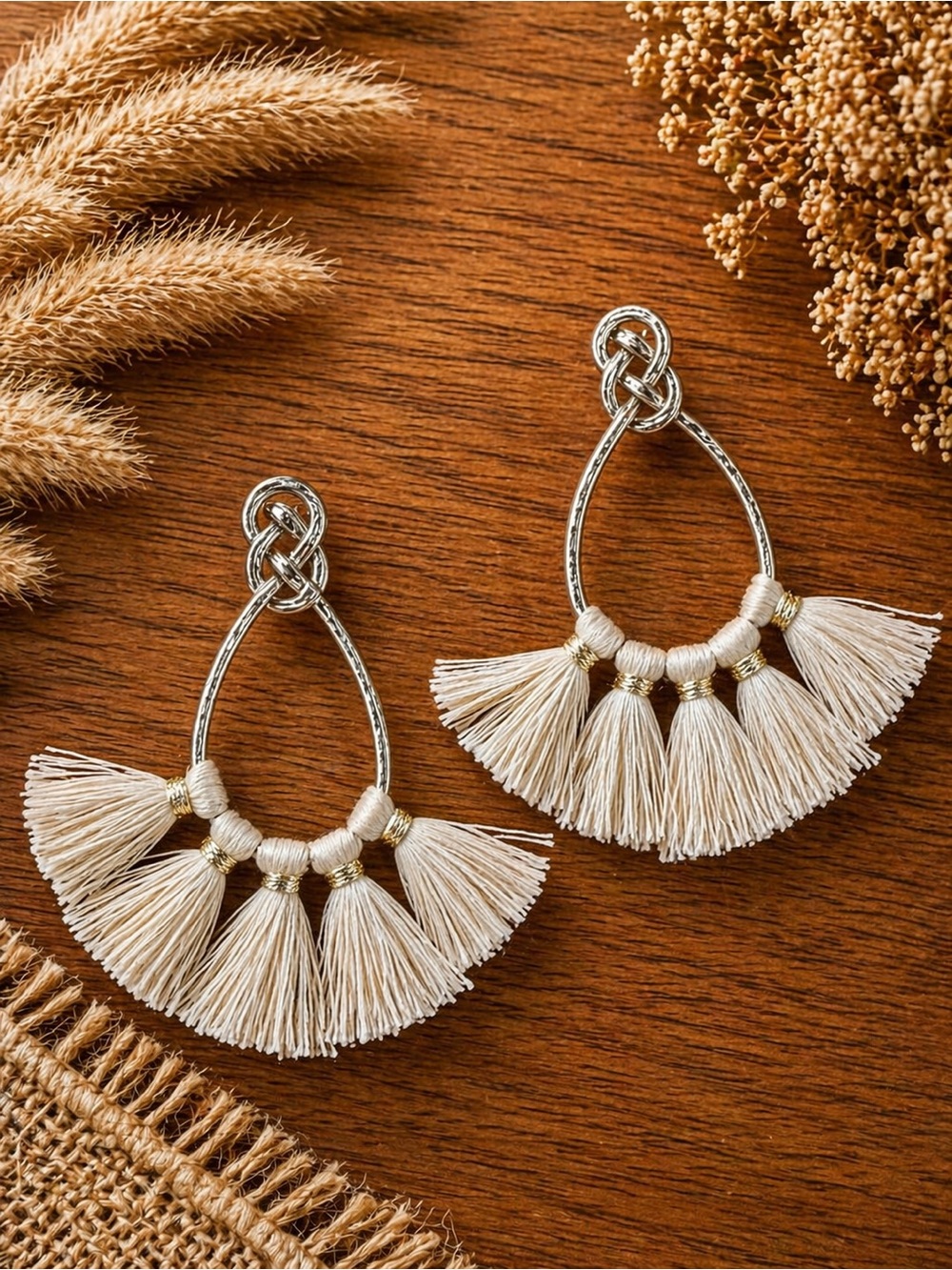 Boho Cream Tassel Drop Earrings - Women's Jewelry